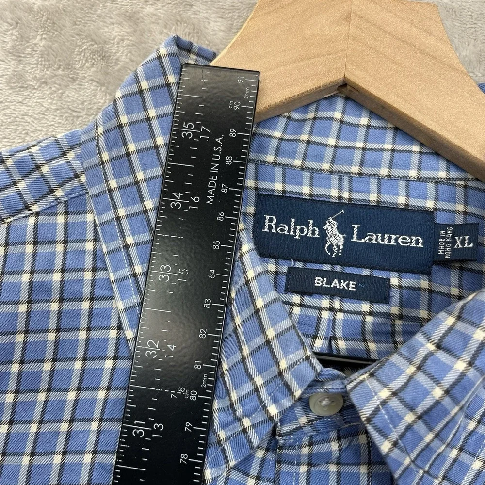 Ralph Lauren Shirt Mens XL Blue Plaid Button Up Blake Preppy VTG